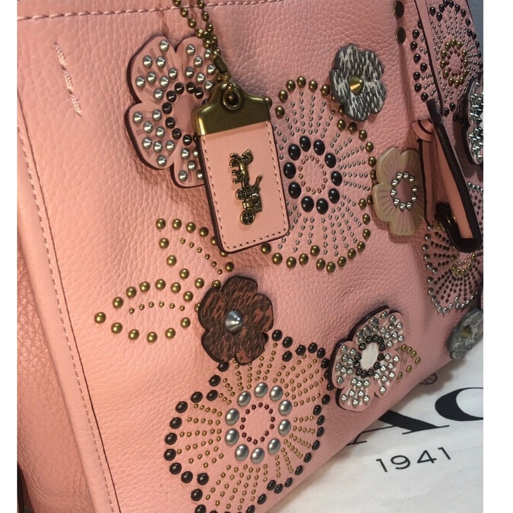 Coach Embellished Pink Leather Satchel - Picture 5 of 12
